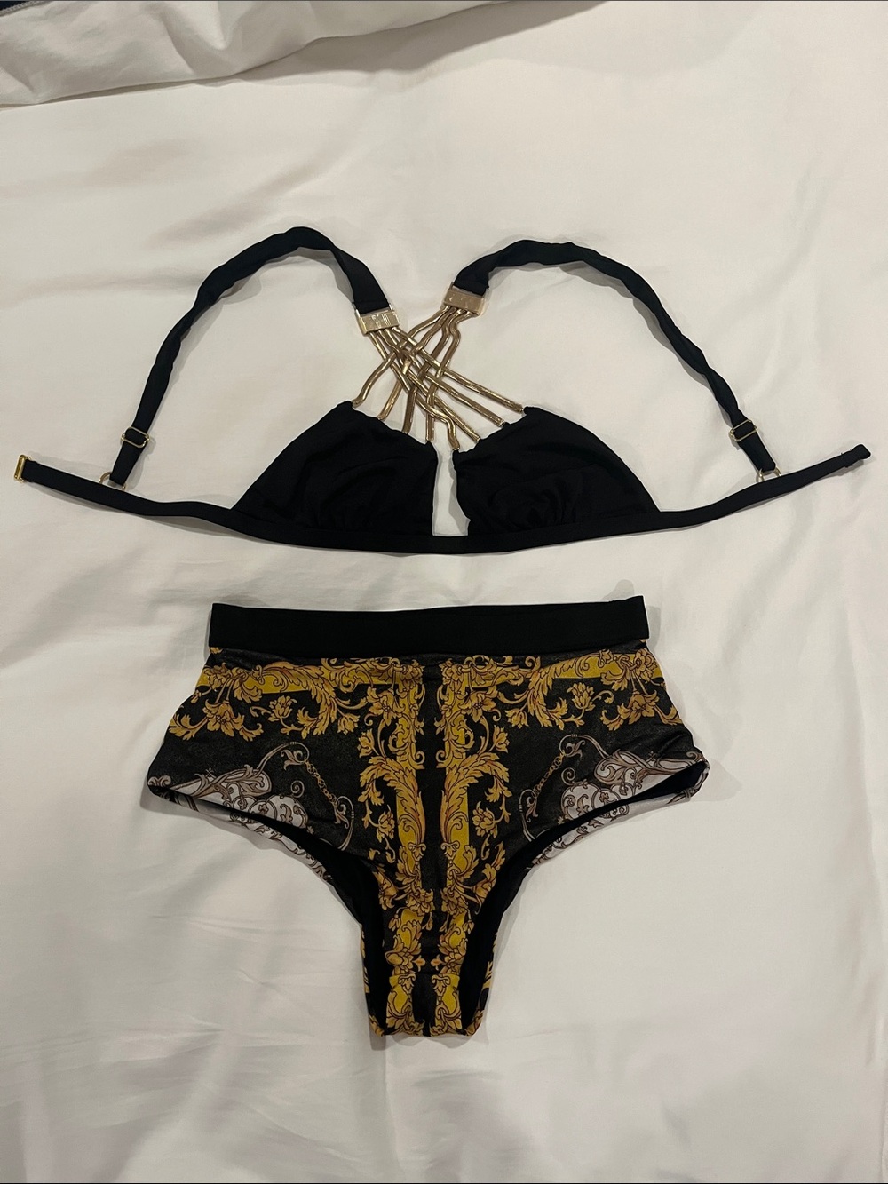 Black & Gold High-Waist Bikini Set - Women's Intimates